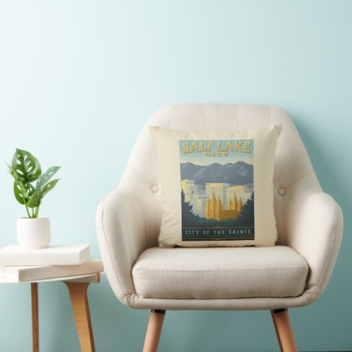 City of the Saints  Salt Lake City Utah Throw Pillow