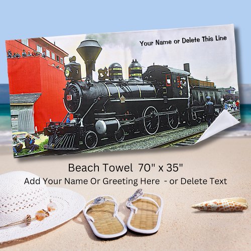 City of Winnipeg Steam Train Engine  Add Name Text Beach Towel