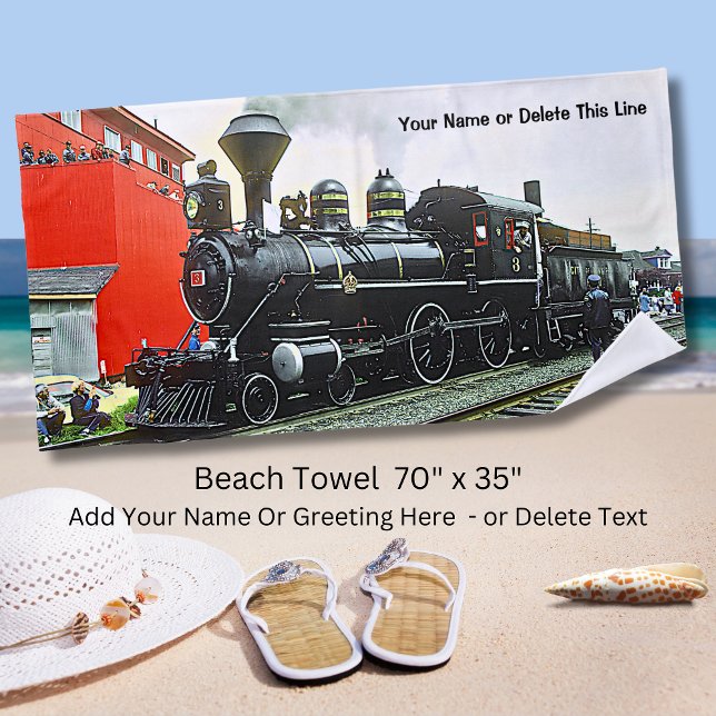City of Winnipeg Steam Train Engine  Add Name Text Beach Towel (Creator Uploaded)