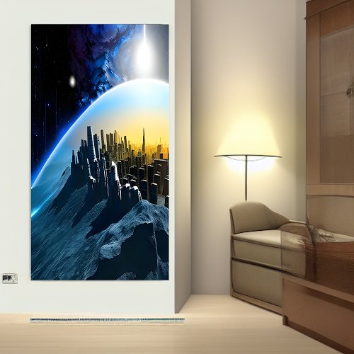 City on a space rock  AI Art Poster