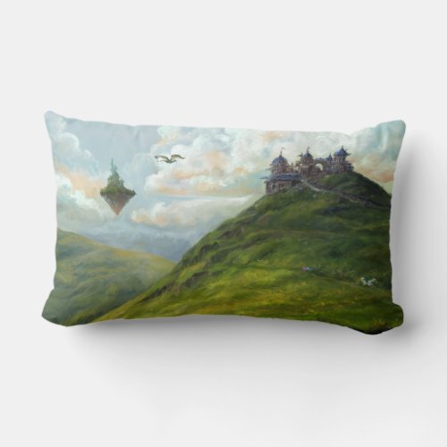 City on the mountains fantasy landscape fineart lumbar pillow