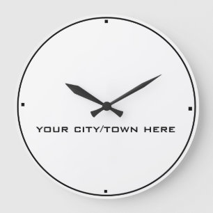City or Town World Time Zone Black and White Large Clock