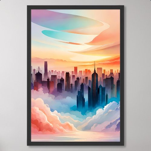 city painting immersed thick colorful morning mist poster