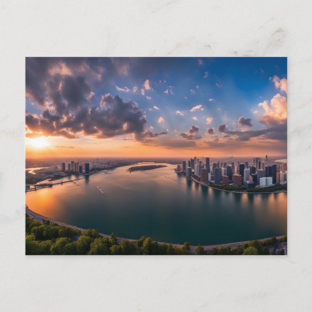 City panorama in sunset postcard (Front)