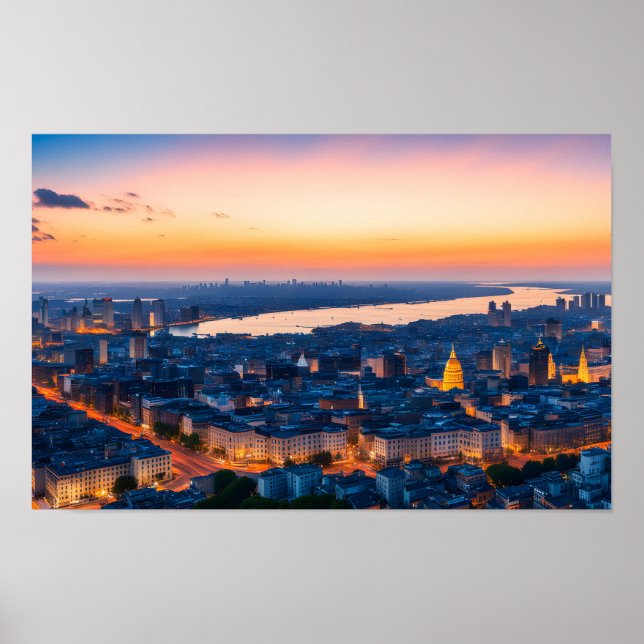 City panorama in sunset poster (Front)