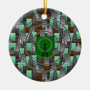 City Pattern with Radio Tower Ceramic Ornament