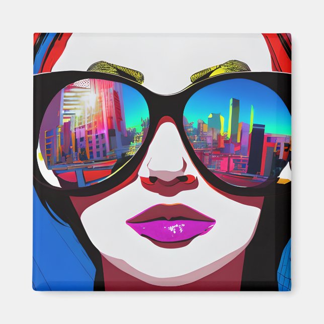 City Reflection in Sunglasses Woman Magnet (Front)