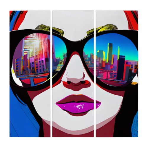 City Reflection in Sunglasses Woman Triptych
