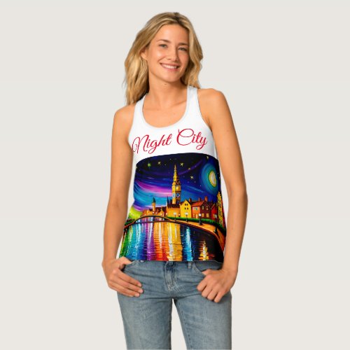 City River Evening Water Colorful Moon Stars Tank Top