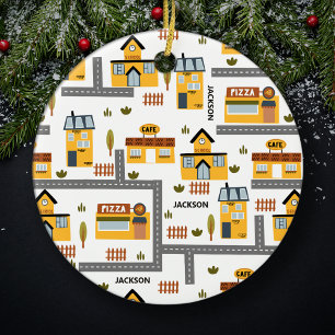 City Road Map Pattern for Kids Christmas Ceramic Ornament