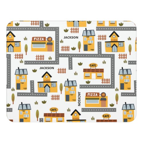 City Road Map Pattern for Kids Yellow and Gray Door Sign