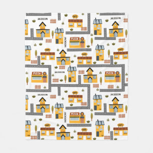 City Road Map Pattern for Kids Yellow and Gray Fleece Blanket