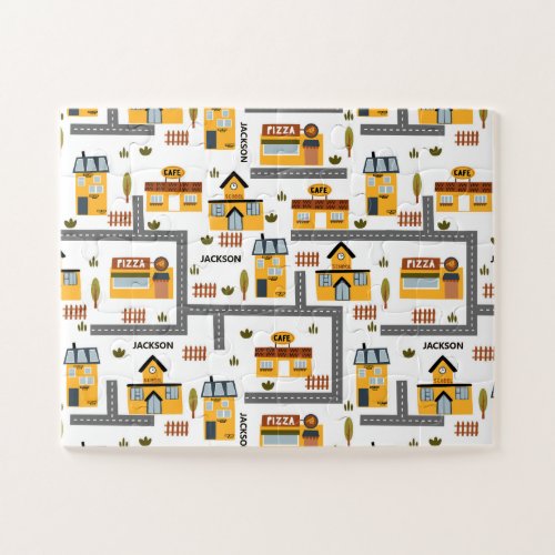 City Road Map Pattern for Kids Yellow and Gray Jigsaw Puzzle