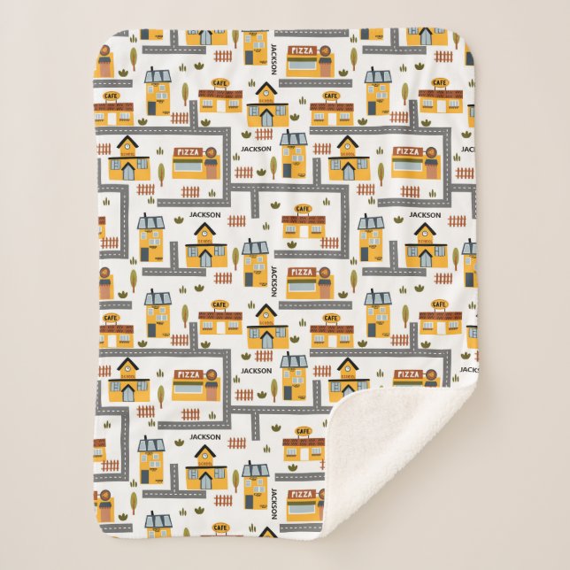 City Road Map Pattern for Kids Yellow and Gray Sherpa Blanket (Front)