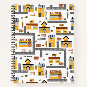City Road Map Pattern Yellow and Gray Kids School Notebook