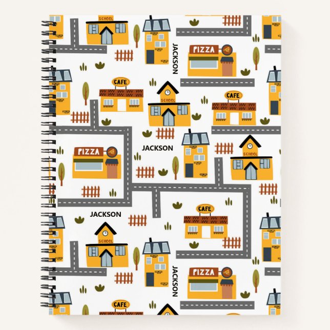 City Road Map Pattern Yellow and Gray Kids School Notebook (Front)