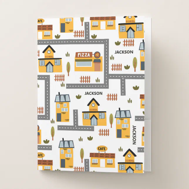 Road Map Pattern Zipper Folder City Road Map Pattern Yellow and Gray Kids School Pocket Folder | Zazzle