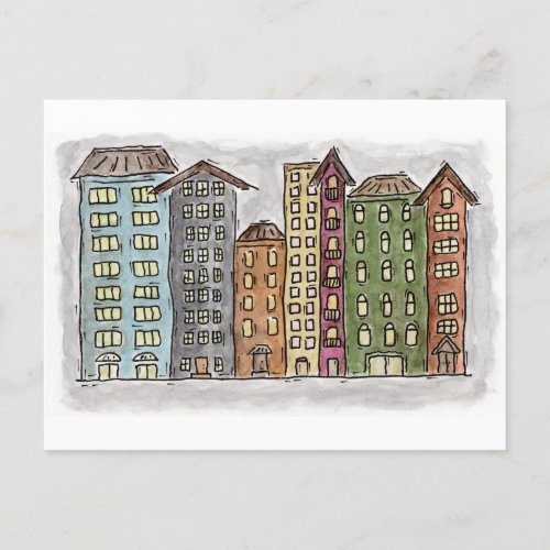 City Row Houses Postcard