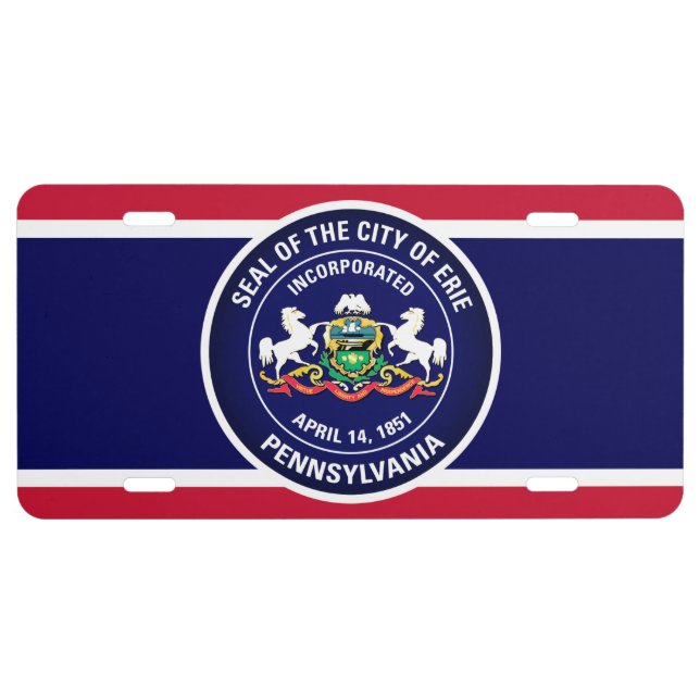 City Seal/ Flag of Erie, Pennsylvania License Plate (Front)