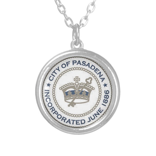 City Seal of Pasadena, California Silver Plated Necklace (Front)