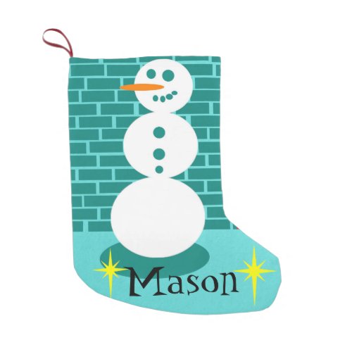 City Sidewalk Snowman Christmas Stocking