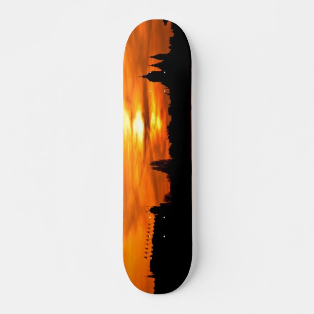 City Silhouette at Sunset Skateboard Deck (Front)