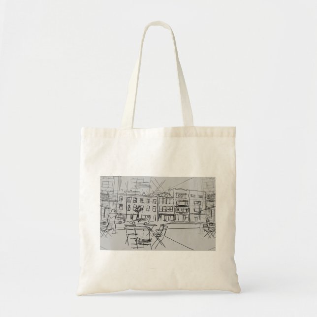 City Sketch while Shopping on Tote Bag (Front)