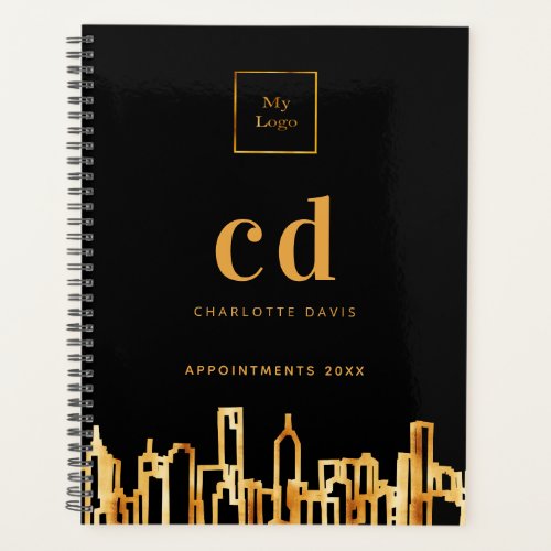 City skyline black gold business logo 2025 planner