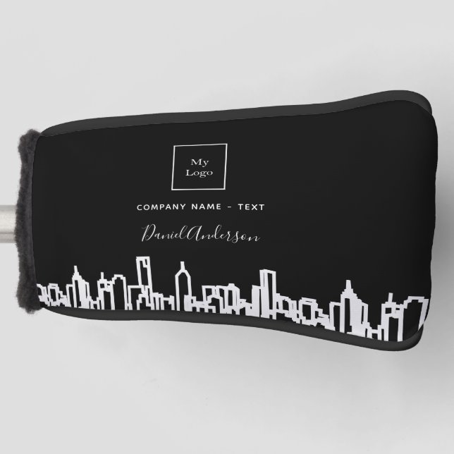 City skyline black white business logo real estate golf head cover (Front)