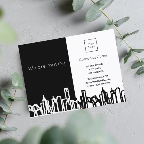 City skyline business company we are moving announcement postcard