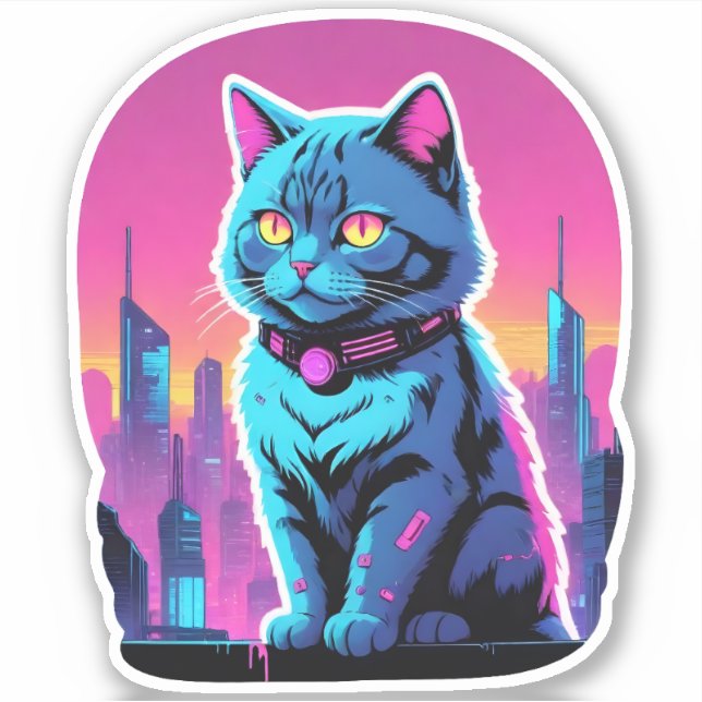 City Skyline Cat Sticker (Front)