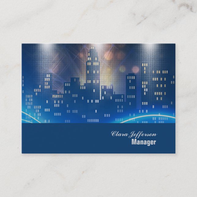 City skyline cool neon urban office business card (Front)