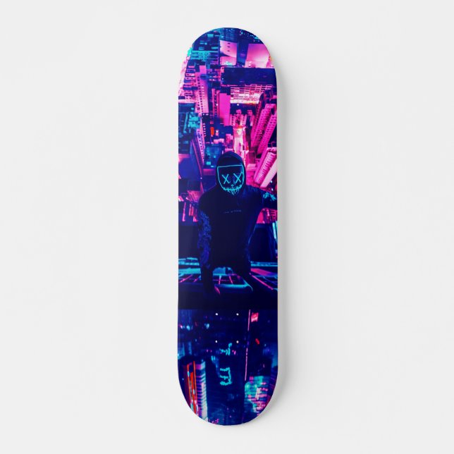 City skyline Cyberpunk tone Skateboard (Front)