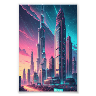 City Skyline Holographic Glitch Wall Art