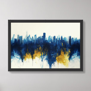 City Skyline in Gold and Lapis Lazuli Framed Art