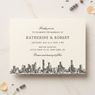 City Skyline Landscape Luxurious Letterpress Invitation