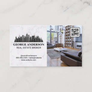 City Skyline Living Room QR Code Business Card