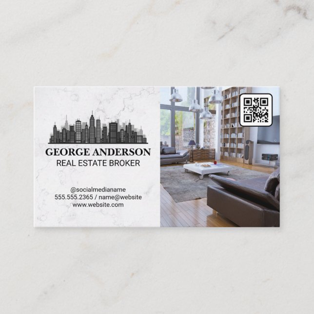 City Skyline | Living Room | QR Code Business Card (Front)