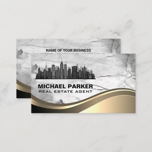 City Skyline  Marble Metallic Business Card