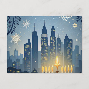 City Skyline Menorah Hanukkah Card