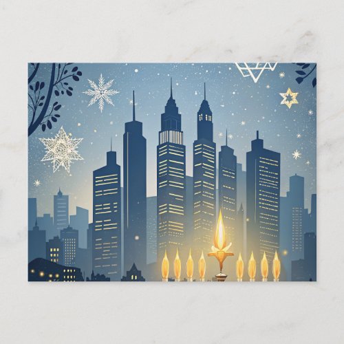 City Skyline Menorah Hanukkah Card
