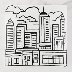 City Skyline Modern Art Sketch Drawing Trinket Tray