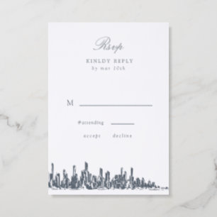 City Skyline Modern Wedding Letterpress RSVP Cards