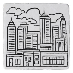 City Skyline Pen Drawing Trivet