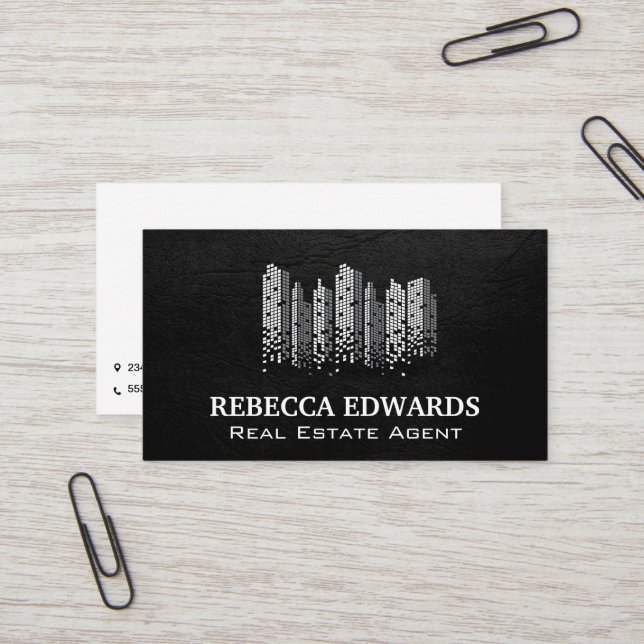 City Skyline Pixels | Real Estate Business Card (Front/Back In Situ)