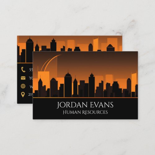 City Skyline Professional Orange and Black Busines Business Card