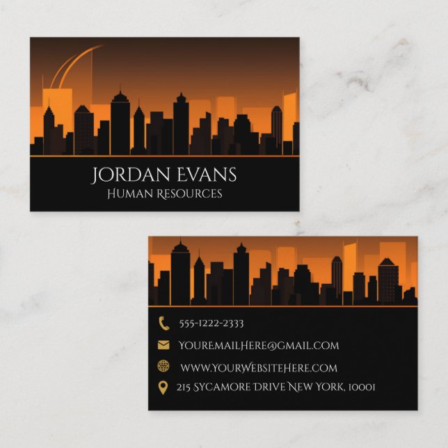 City Skyline Professional Orange and Black Busines Business Card (Front/Back)