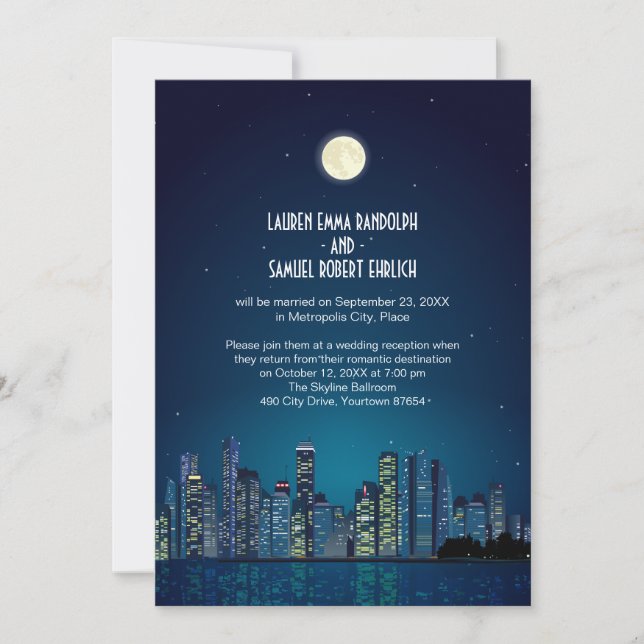 City Skyline Reception Only Invitation (Front)