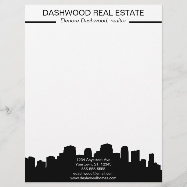 City Skyline Silhouette Real Estate Letterhead (Front)