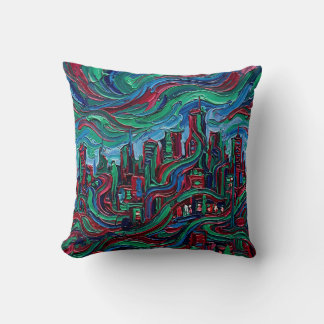 City Skyline Silhouette Throw Pillow
